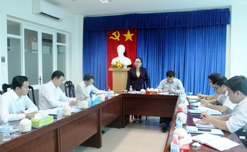 Đồng chí Nguyễn Thị Hồng Nhung - Bí thư Tỉnh đoàn Bến Tre báo cáo một scác nội dung trọng tâm của Chương trình công tác Đoàn và phong trào TTN năm 2017